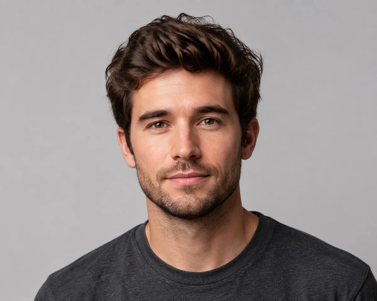 Fictional source portrait used for the 1980s AI photo prompt test