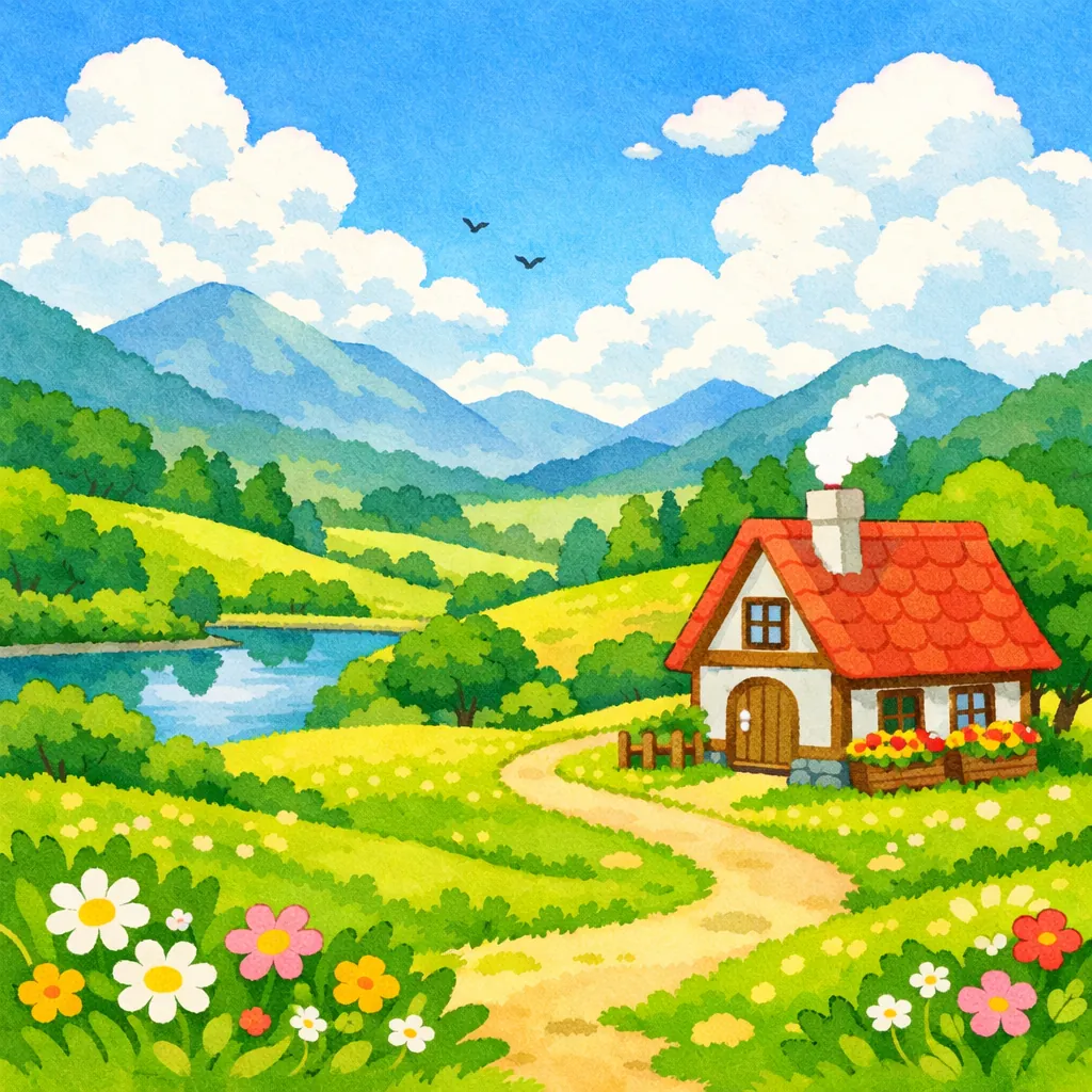 Ghibli style nature illustration